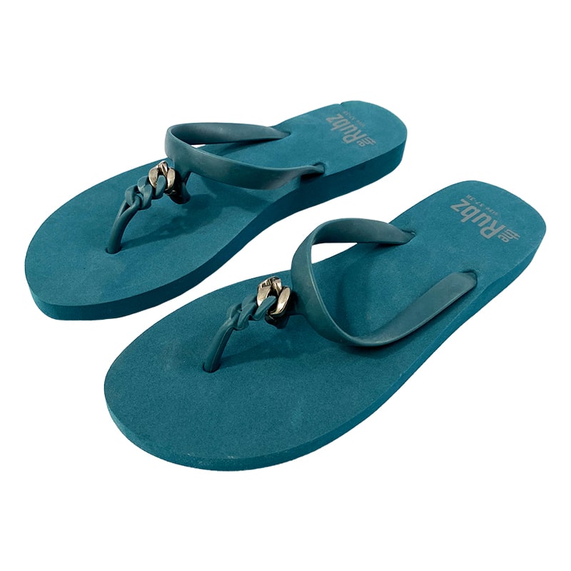 Flip-flops fra trendy "The Rubz" Unisex – Petrol og Silver Metal
