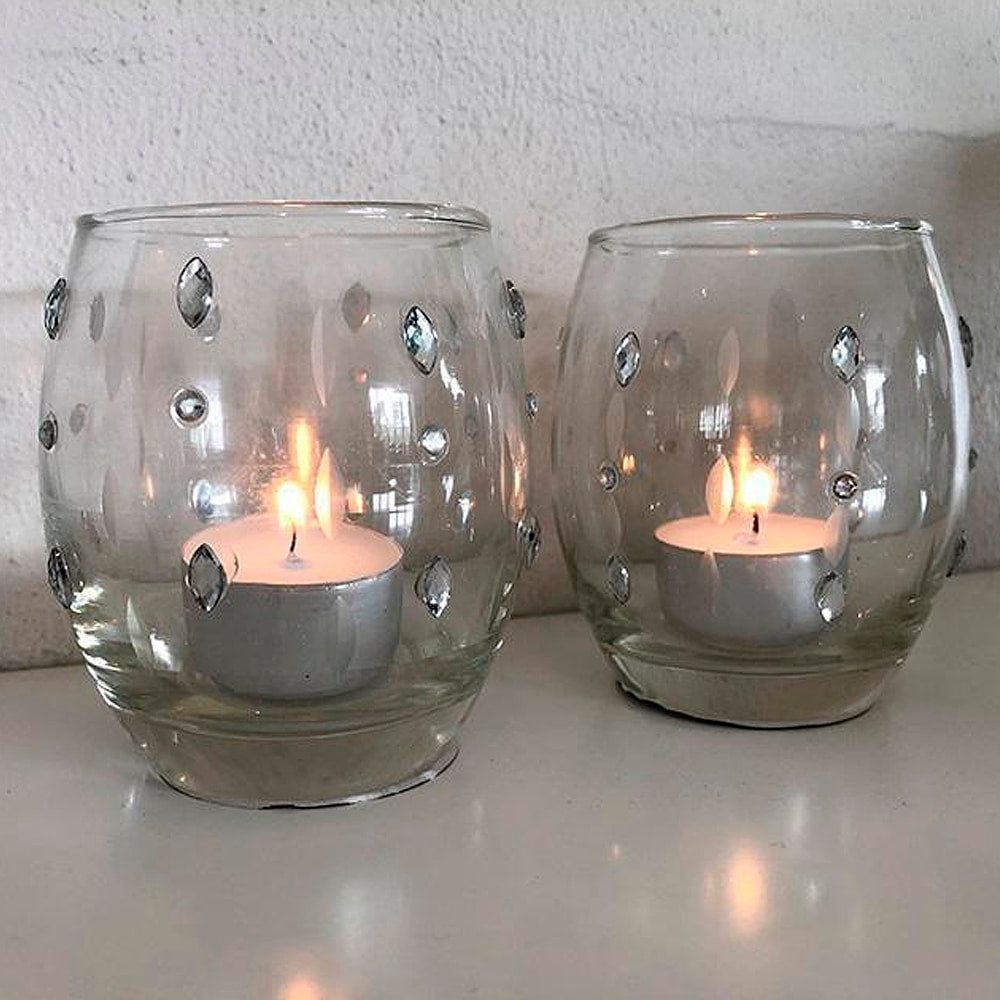 Telysholder – glass m/små diamanter (2 stk.) fra SIA Home Fashion