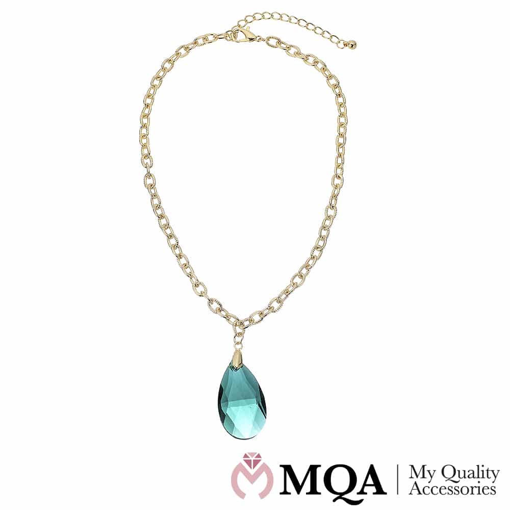 Gullfarget halskjede, vakker grønn sten, justerbart