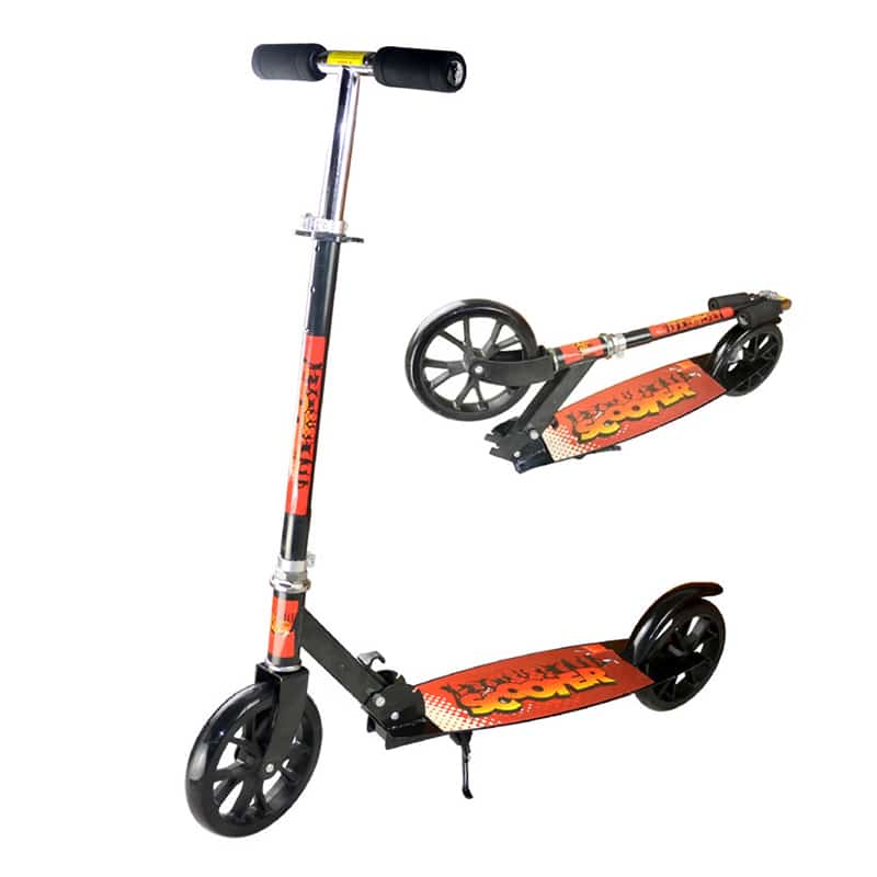 Sparkesykkel m/store hjul og bakbrems – sammenleggbar (sort/oransje)