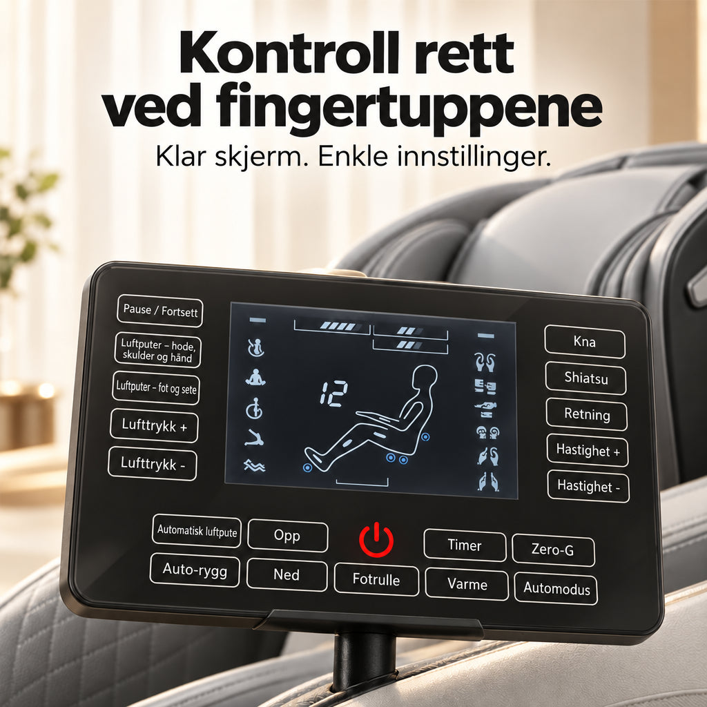 Massasjestol 8D – Zero Gravity, lufttrykksmassasje, varme ved korsrygg og legger – Modell LEK-988Q3