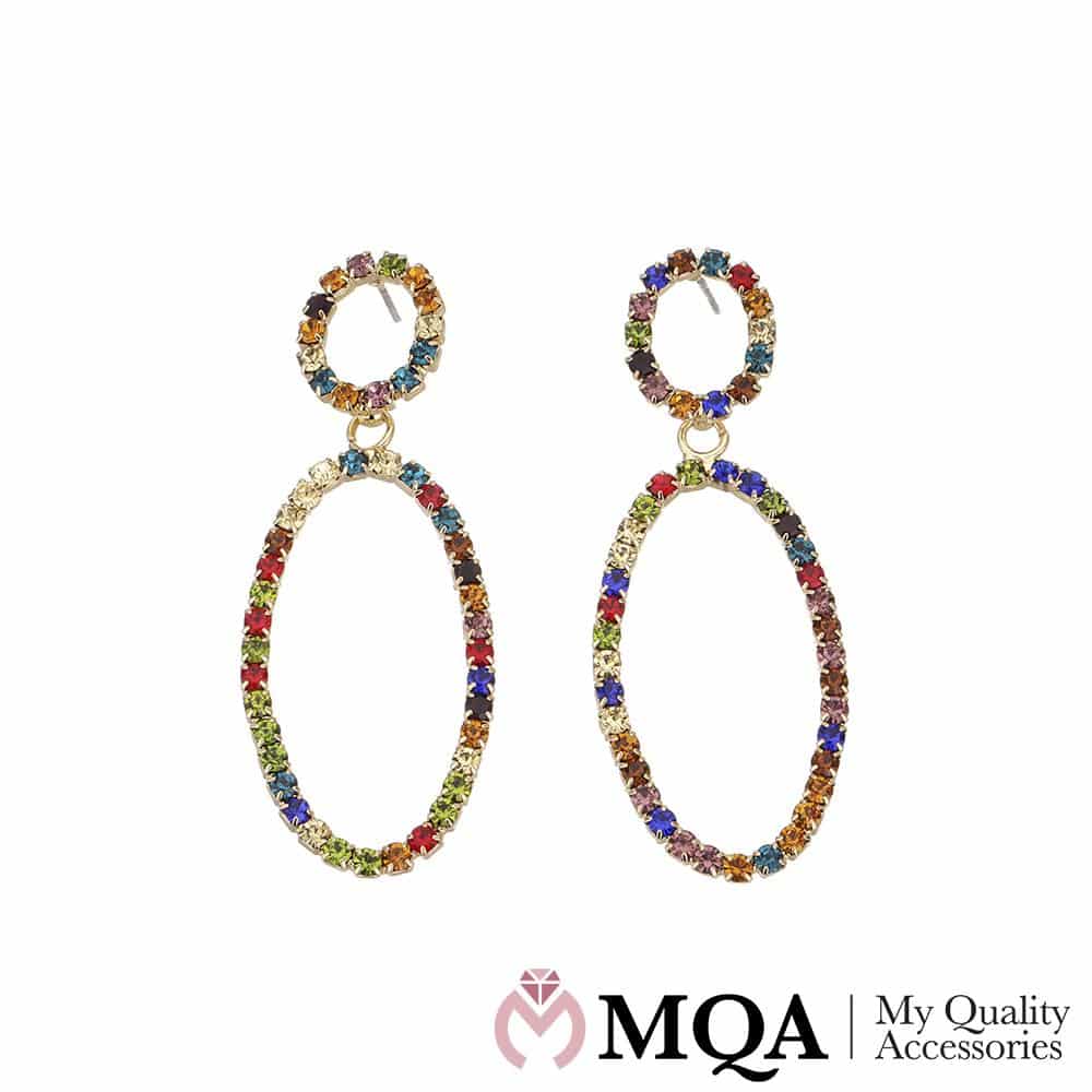 Øredobber med 2 ringer og fargerike stener