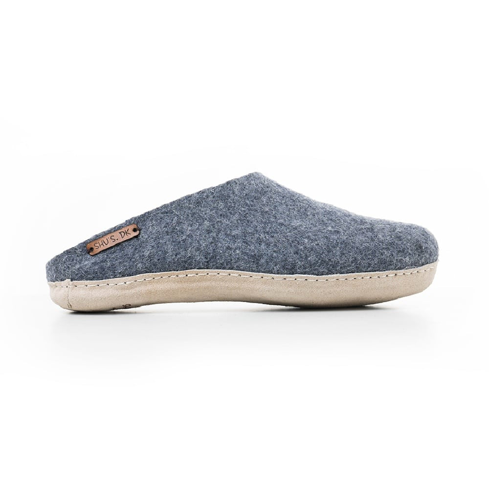 Ulltøffel (100 % ren ull) – Modell Denim m/såle i skinn
