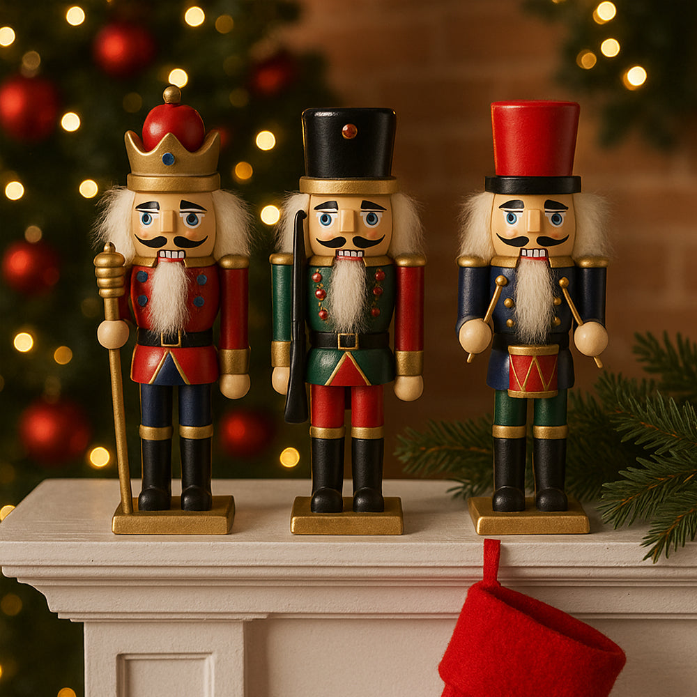 Nøtteknekkerfigurer i Tre - 15 cm, sett med 3 figurer -