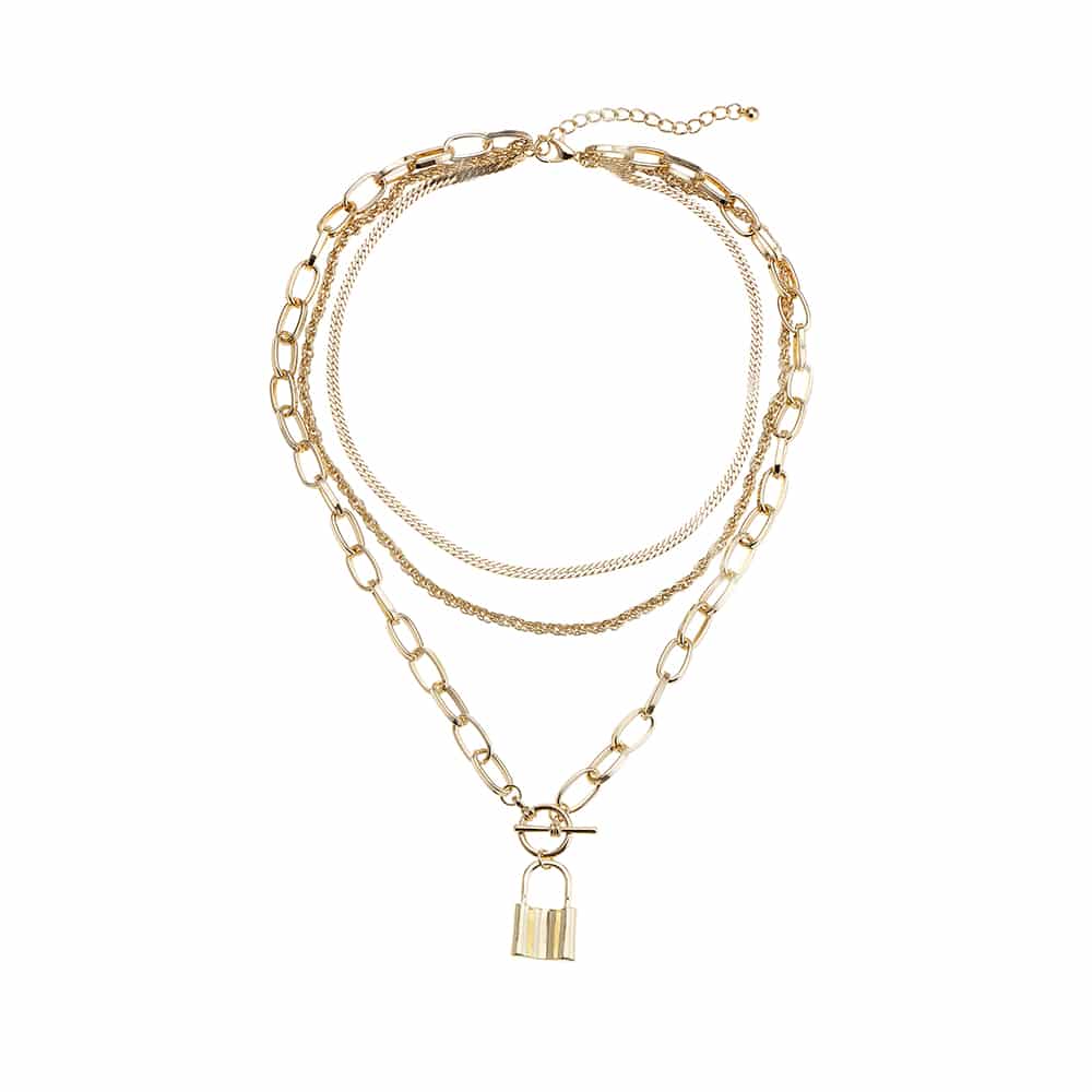 Halskjede, 3-i-1 med hengelåsanheng, justerbart