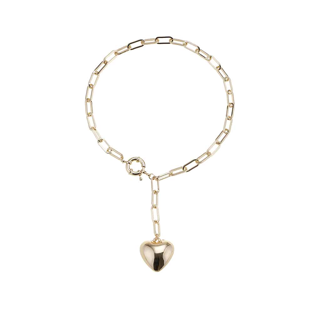 Halskjede gullfarget, hjerte som anheng