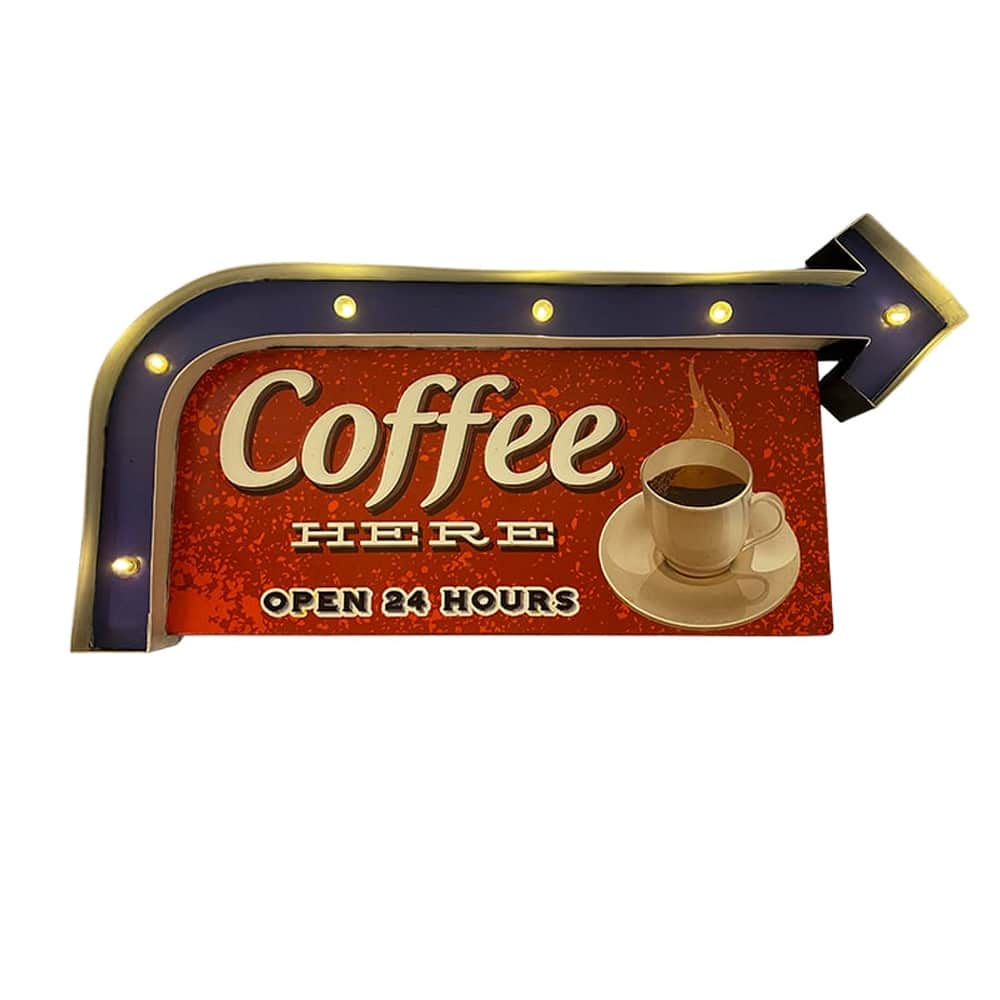 Retro Skilt COFFEE med lys