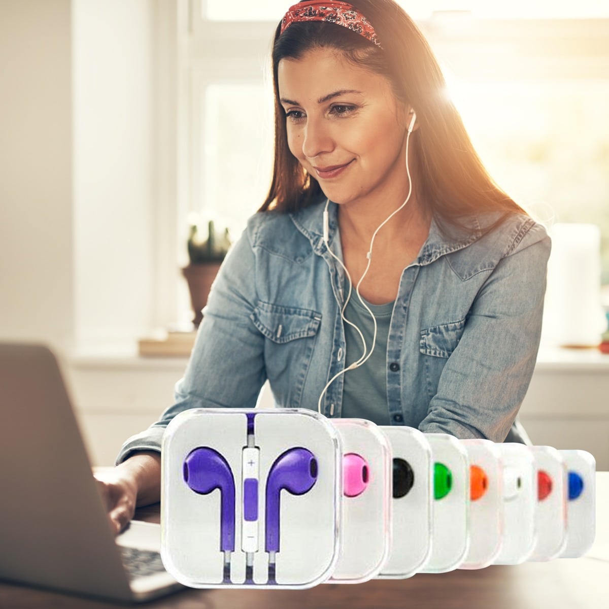 Earpods - øreplugger i 8 farger - hodetelefoner med mikron