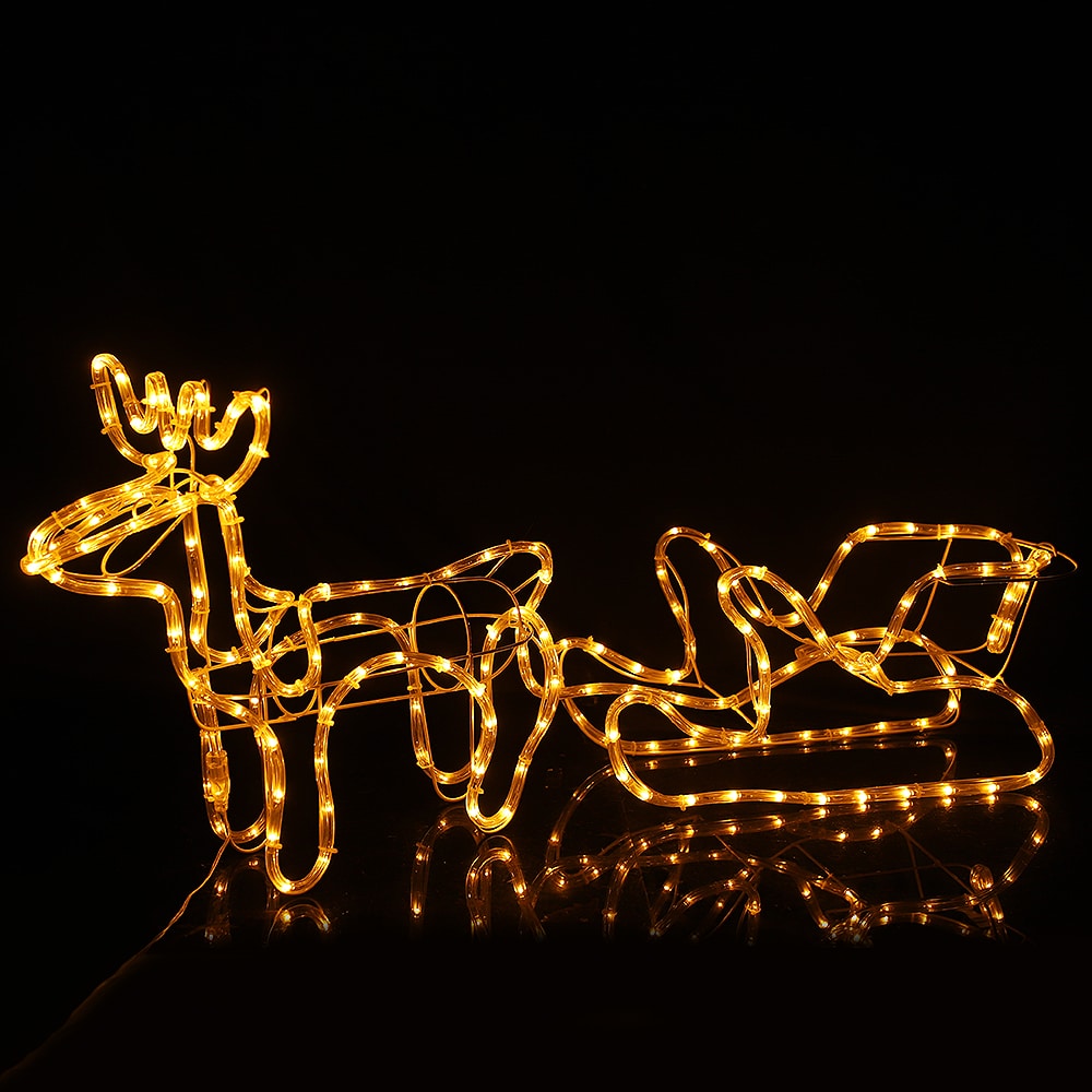 Reinsdyr og slede - 120 cm med LED-lys