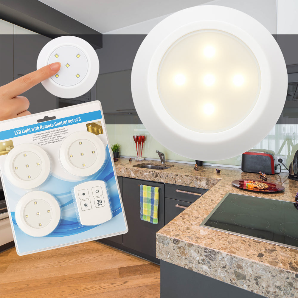 LED spot lys med fjernkontroll – 3 stk.