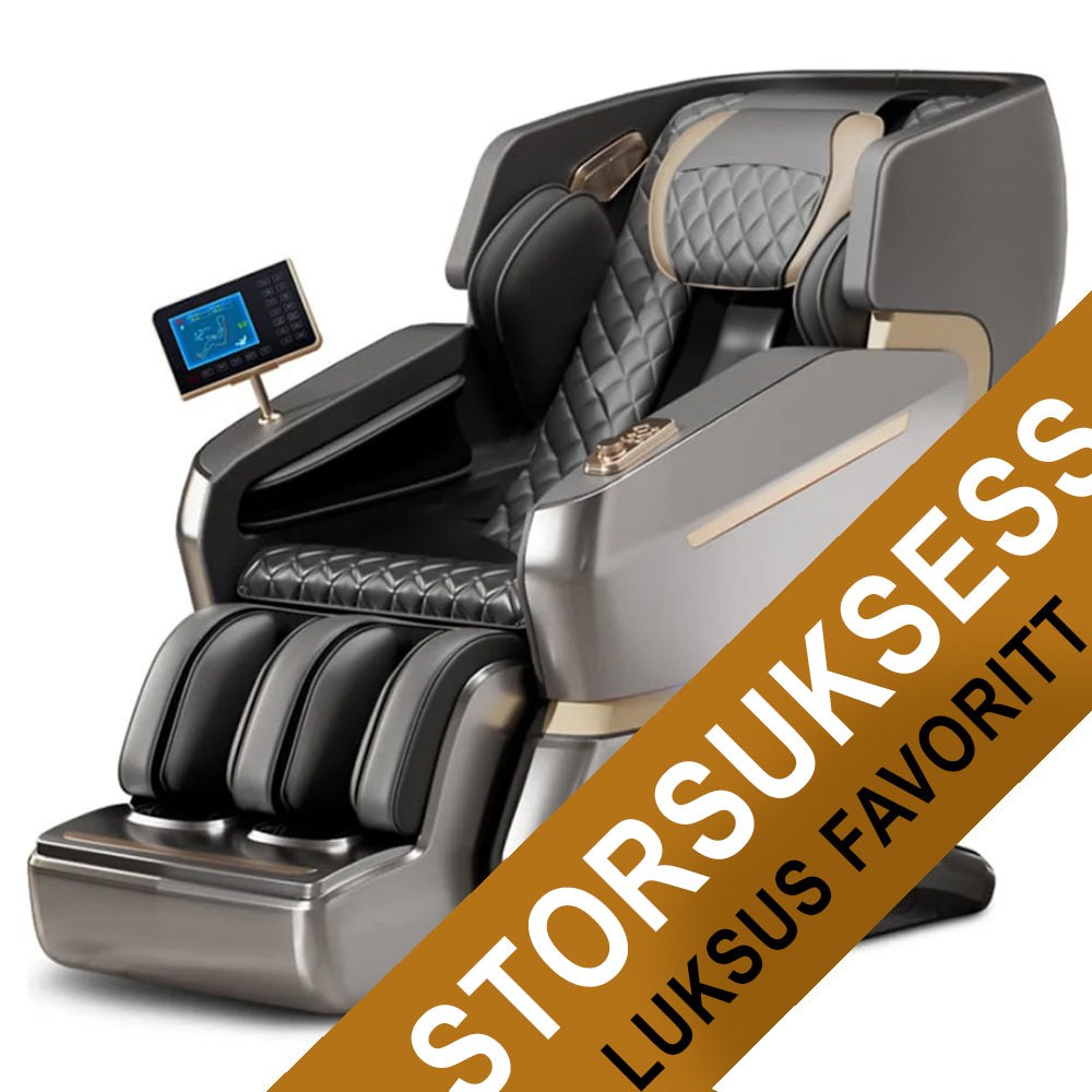 Massasjestol 4D Luksus Pro+ med SL-teknologi, Varmeterapi, Stemmestyring & Berøringsskjerm – Modell M5 grå