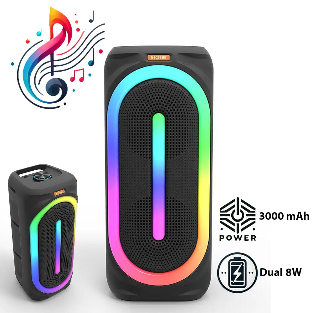 Soundbox høyttaler med bluetooth, RGB-lys, FM-radio og mikrofon (56 x 24 cm.)