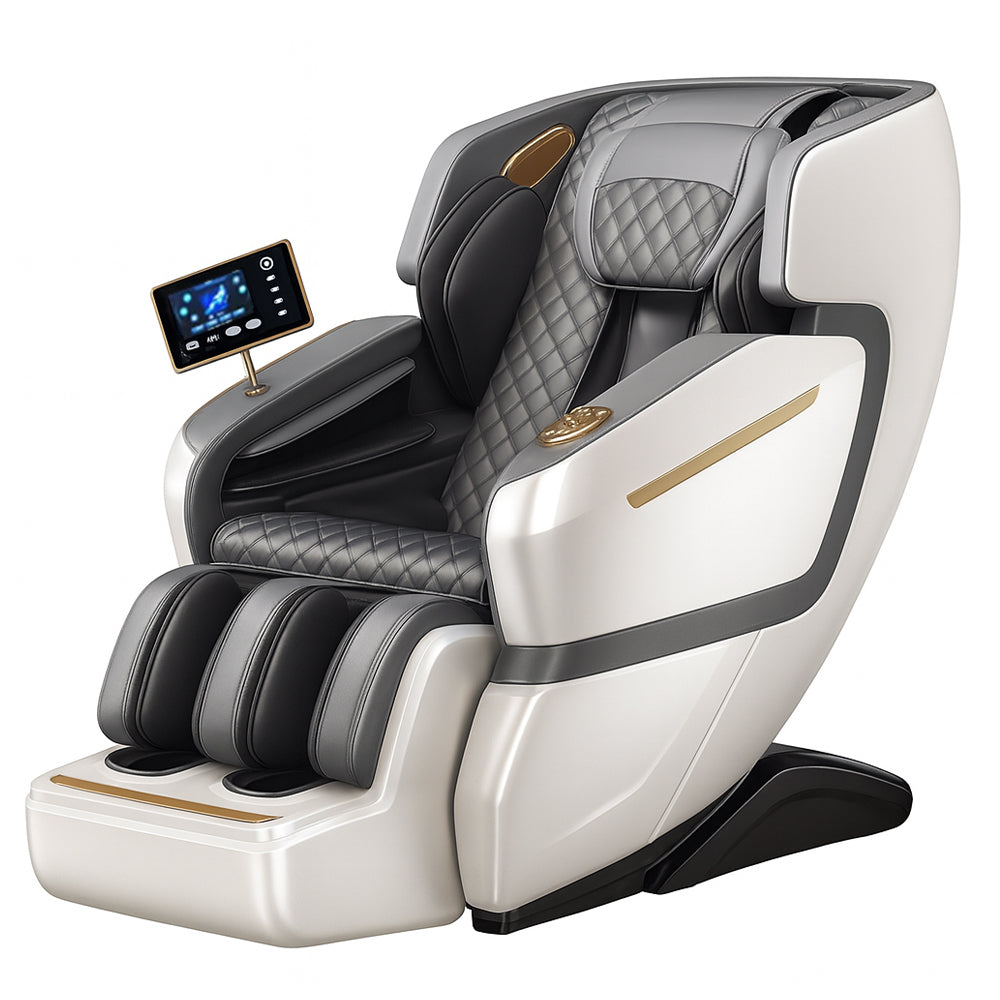 Massasjestol 4D Luksus Pro+ med SL-teknologi, Varmeterapi, Stemmestyring & Touchskjerm - Modell M5 hvit
