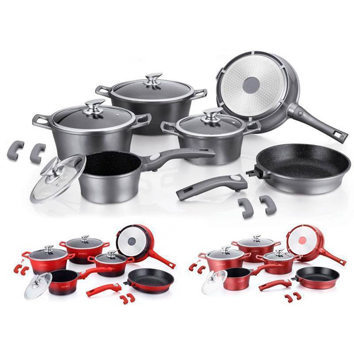 Royalty line grytesett med glasslokk - eksklusivt kjelesett i 14 deler med kasseroller og stekepanner