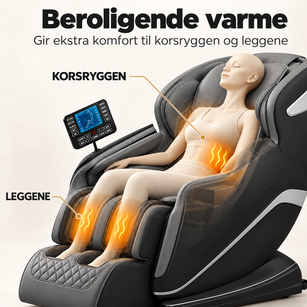 Massasjestol 8D – Zero Gravity, lufttrykksmassasje, varme ved korsrygg og legger – Modell LEK-988Q3