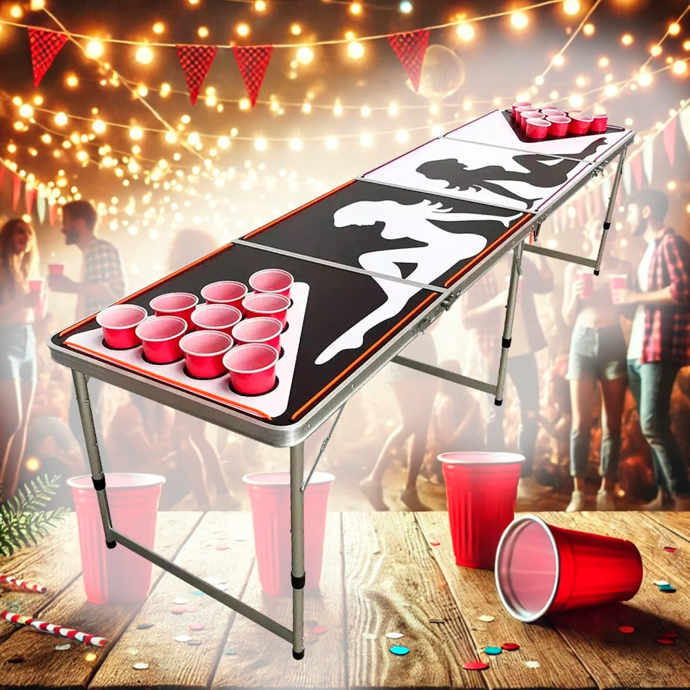Beer Pong-bord med lys – kopper og baller inkludert (sammenleggbart)