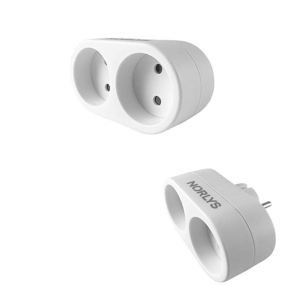 Dobbelplugg Hvit - Norlys - Rund m/2 Uttak