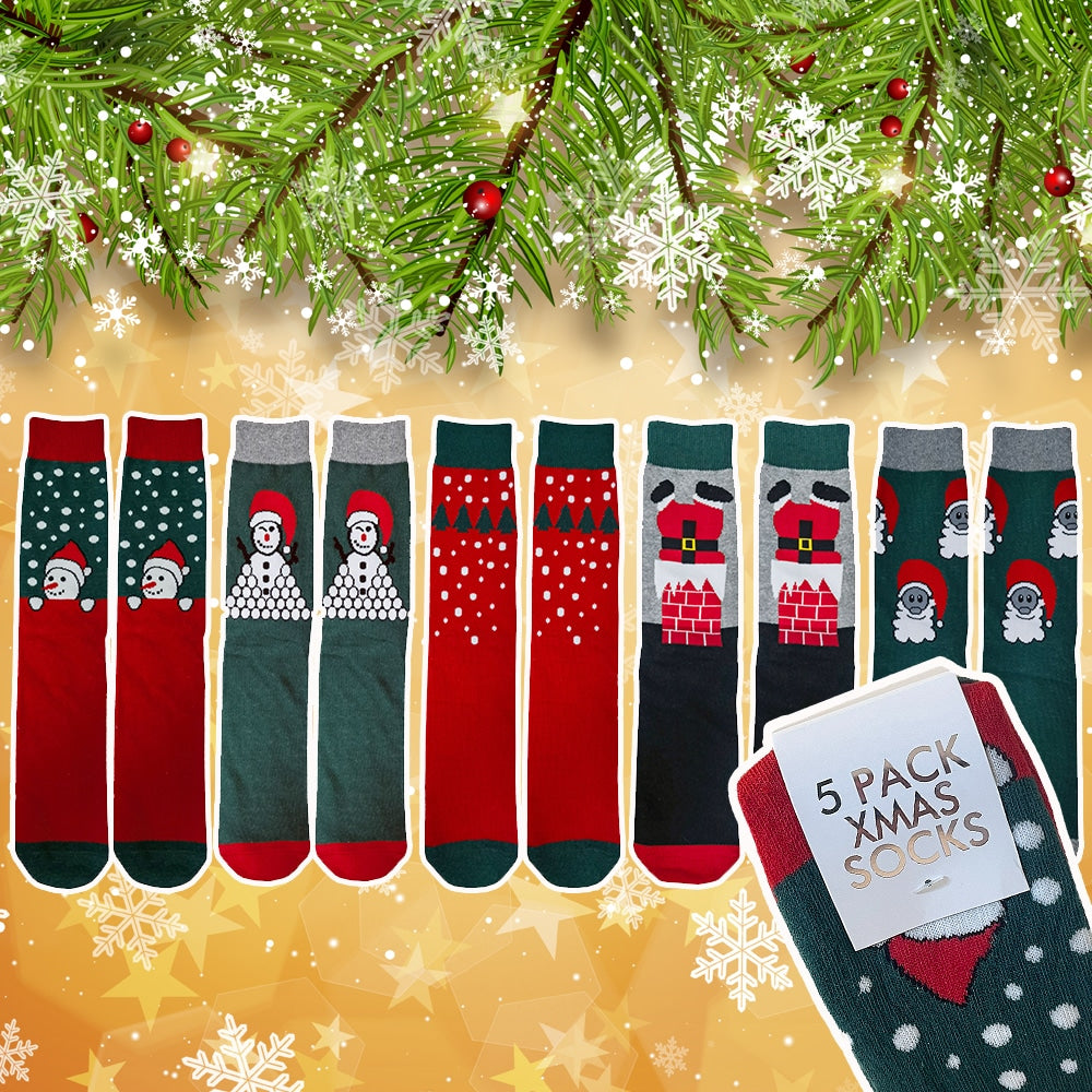 Julestrømper 5 par i ulike motiver og farger
