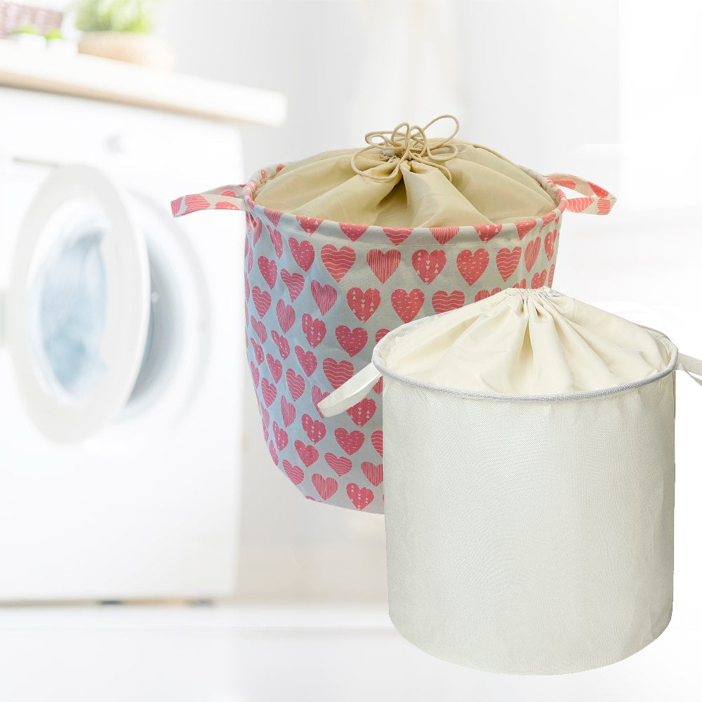 Vasketøyskurv/skittentøyskurv – sammenleggbar – design med hjerter eller i råhvit farge.