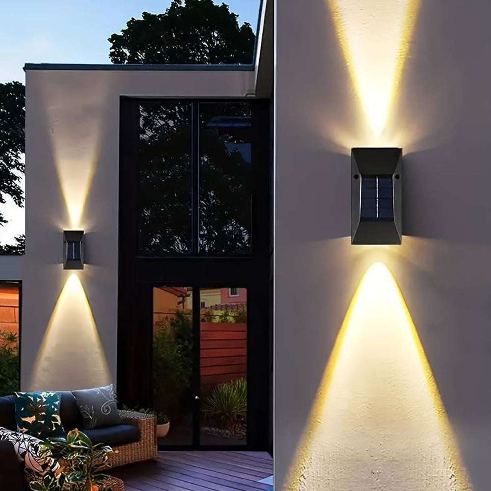 Solcelle-LED-vegglampe (up- downlight), 2 stk. svart