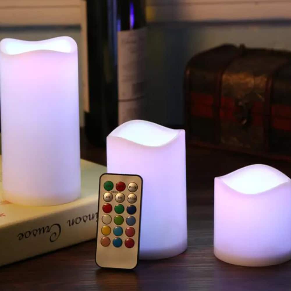 LED Stearinlys - 3 stk. - 7,5/11,5/15 cm - m/fjernkontroll - m/fargeendring