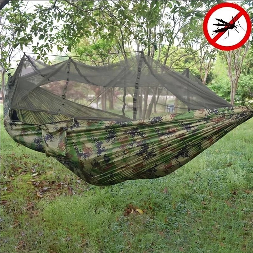 Hengekøye med myggnetting (militær, oransje-grå, rosa, grønn eller sort)