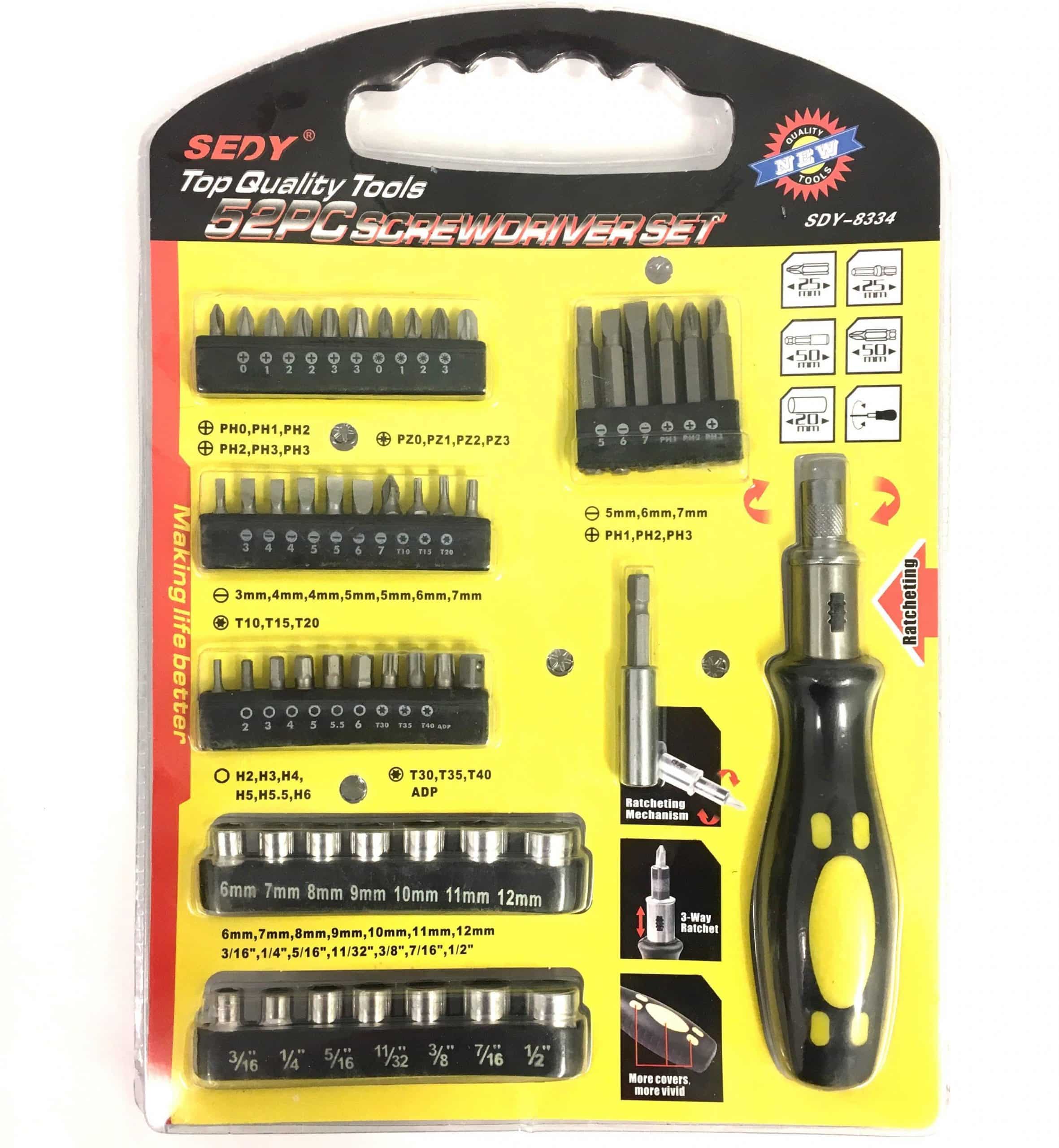 Skruetrækkersæt med 52 dele