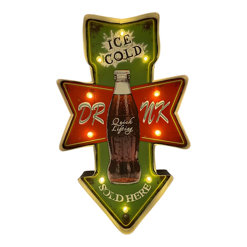 Retro Skilt ICE COLD DRINK med lys