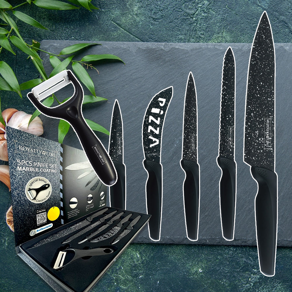 Knivsett (5 deler + skreller) Royalty Line m/marmorbelegg