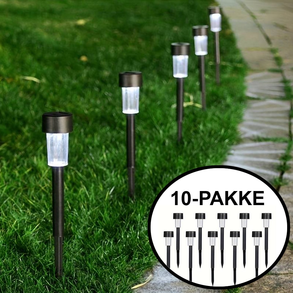 Solcelle-LED-lamper til utendørs bruk – Svarte, 10 stk.