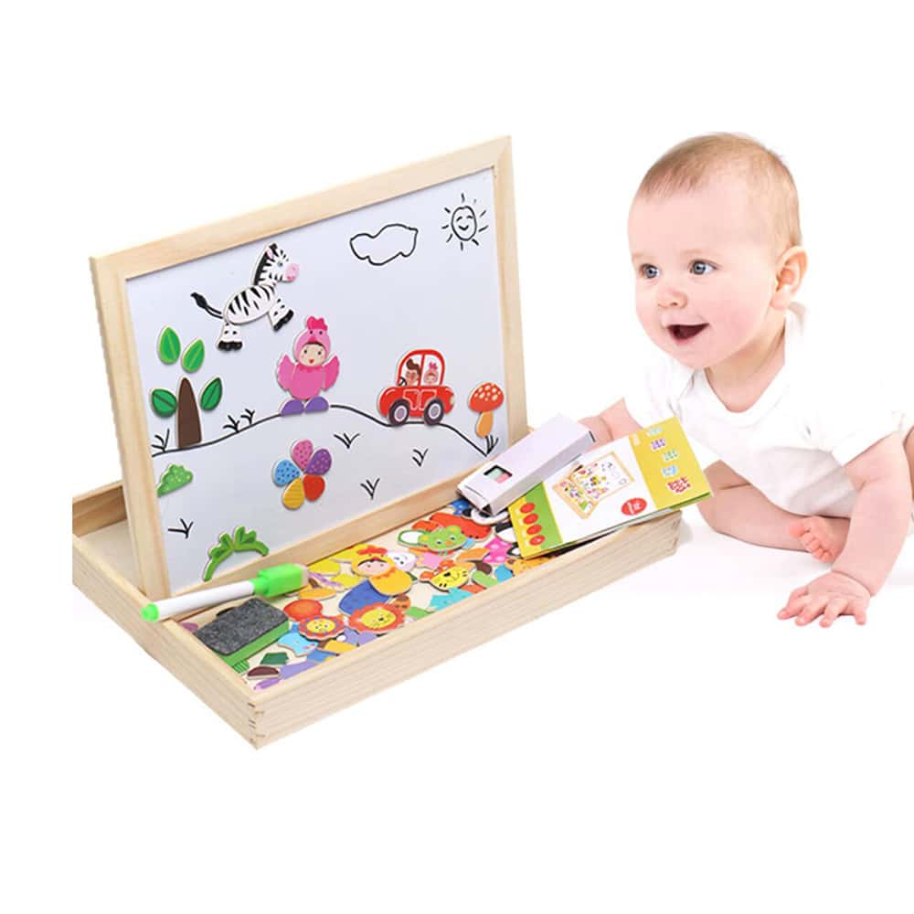 Magnetisk tavle av tre med whiteboard og krittavle