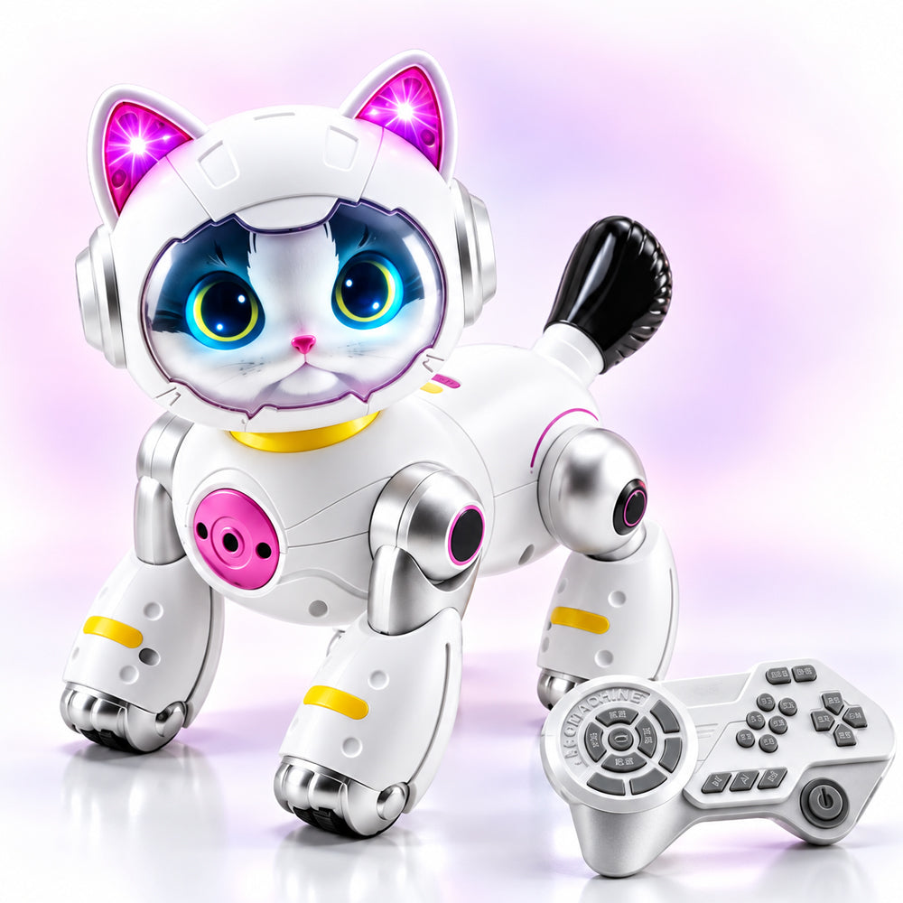 Fjernstyrt robotkatt med lys, musikk og morsomme triks