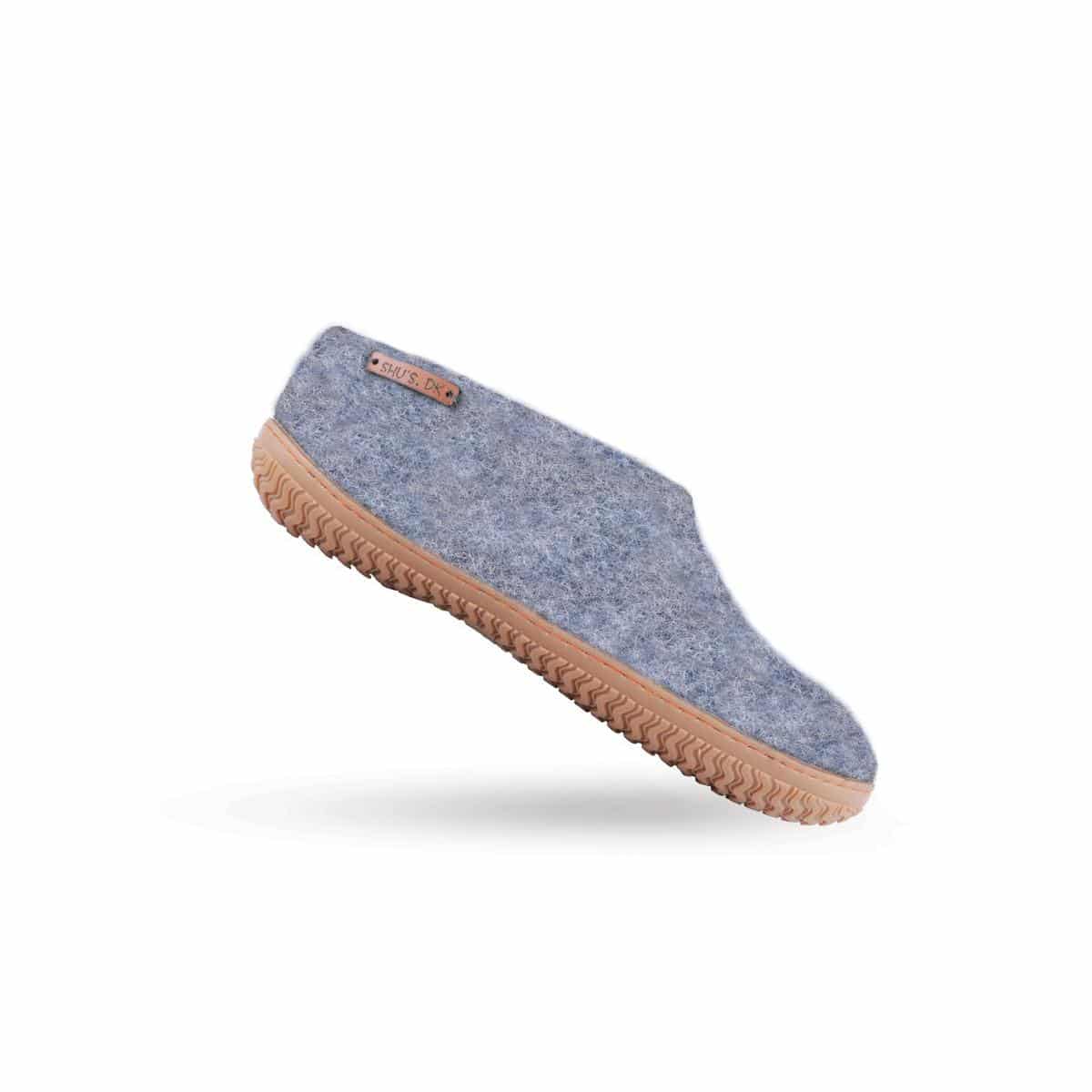 Ulltøfler m/høy hælkappe (100 % ren ull) – Modell Denim m/Gummisåle