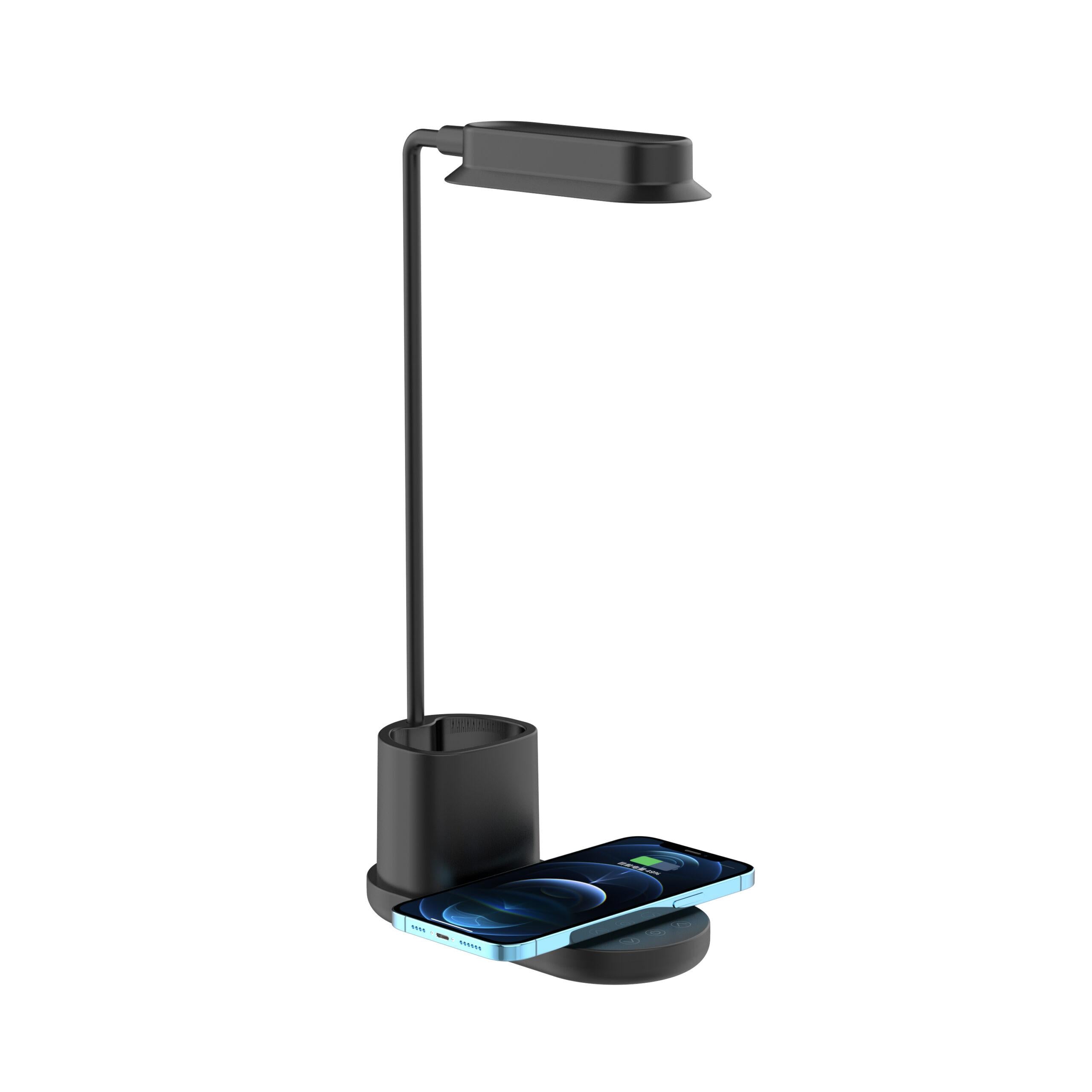 LED-Bordlampe m/dimmer og trådløs lader til smarttelefoner (3-i-1)