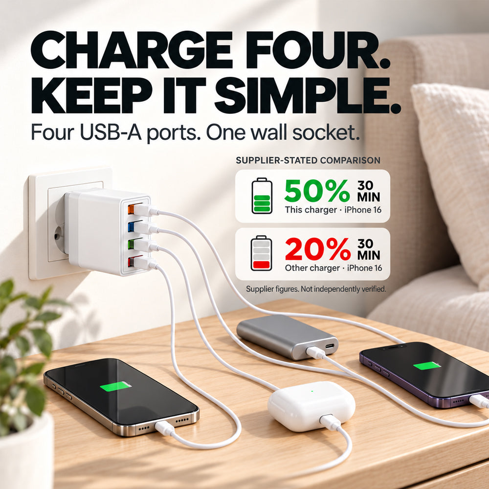 USB-lader med 4 porter