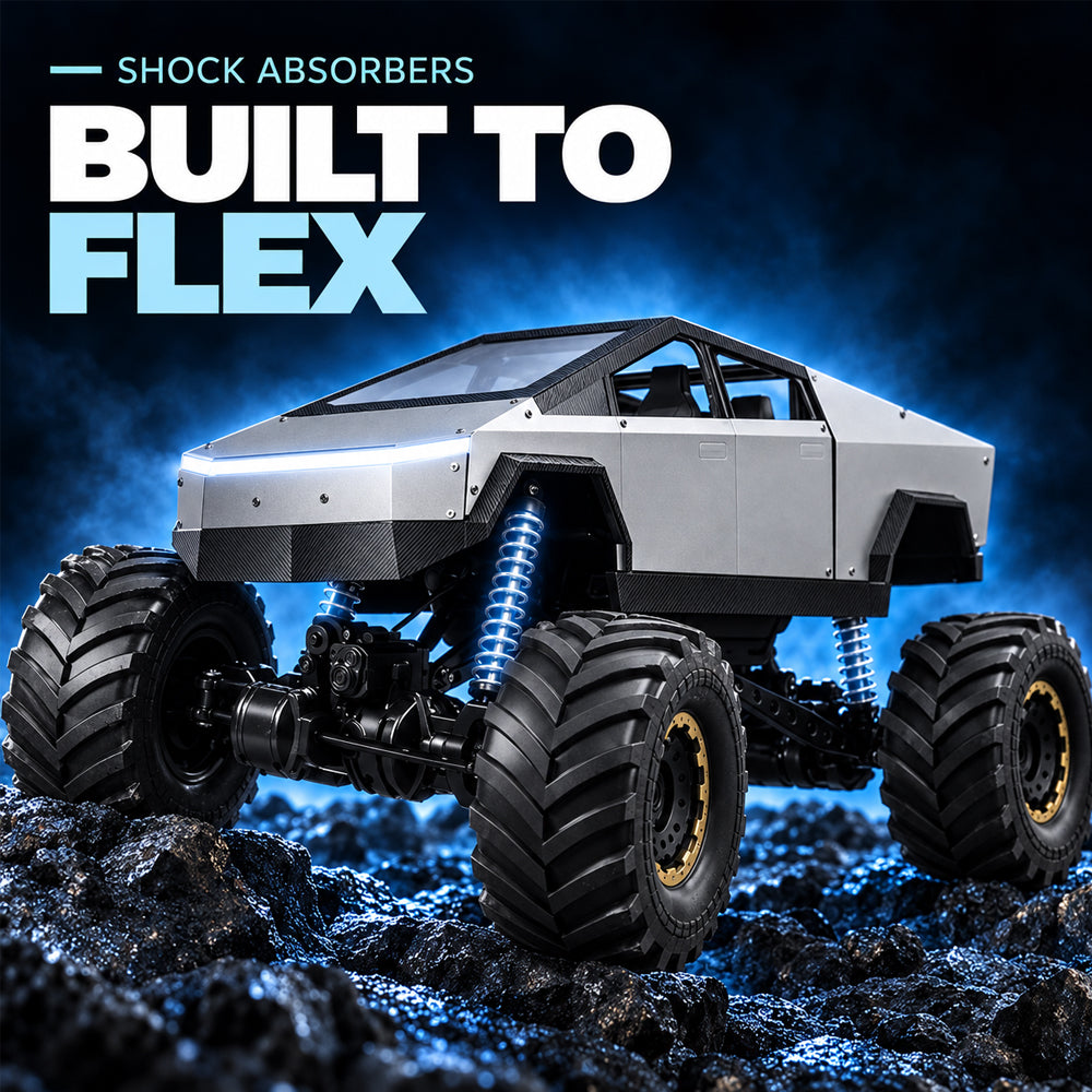 Fjernstyrt offroad-bil med 4-hjulstrekk og rått pickup-design