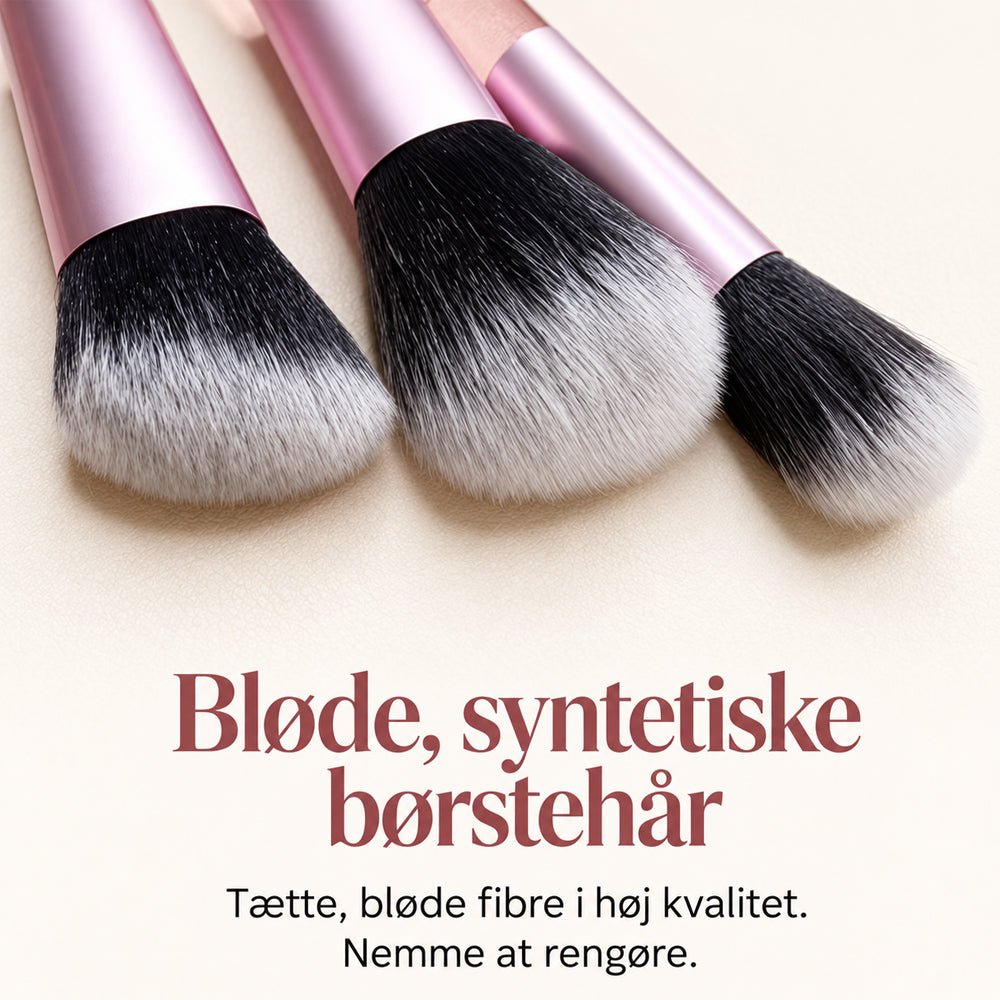 Sminkekostsett med 10 koster og lyserosa reiseetui
