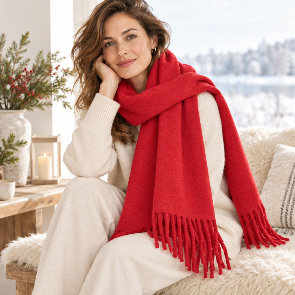 Elegant skjerf med frynser – flere vakre farger – 65 x 180 cm  – 230 g.