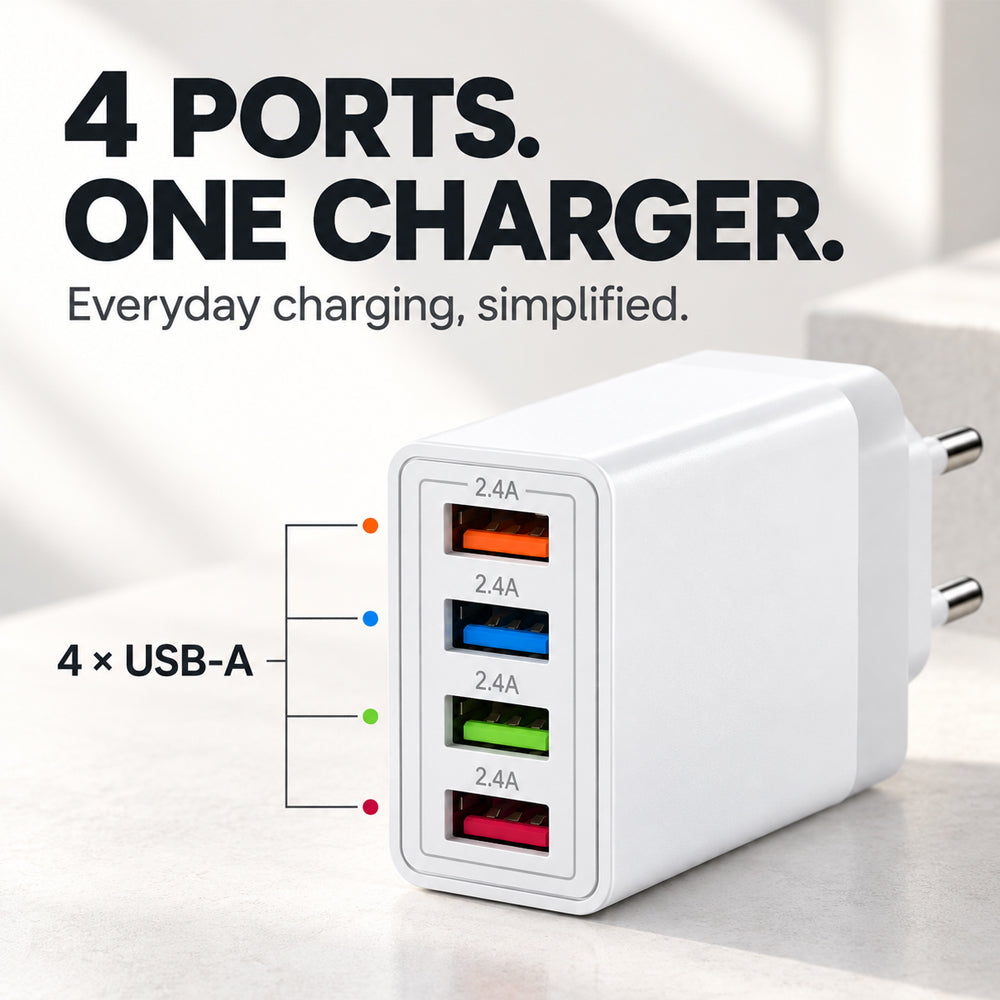 USB-lader med 4 porter