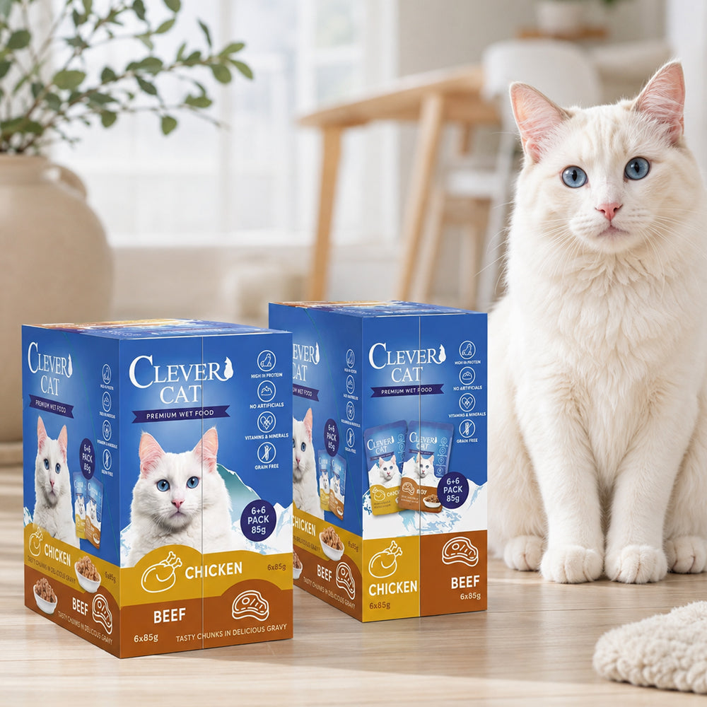 Premium våtfôr – 12 x 85 g med kylling og storfekjøtt