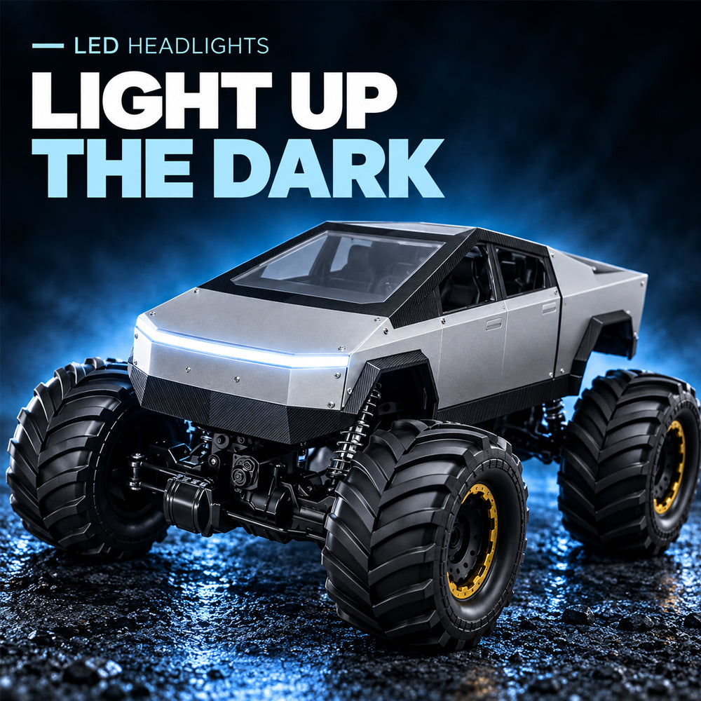 Fjernstyrt offroad-bil med 4-hjulstrekk og rått pickup-design
