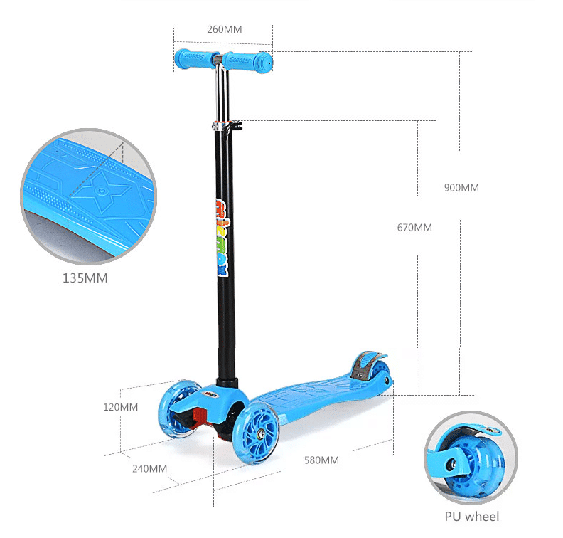 Sparkesykkel 3 hjul med LED-lys (flere farger)