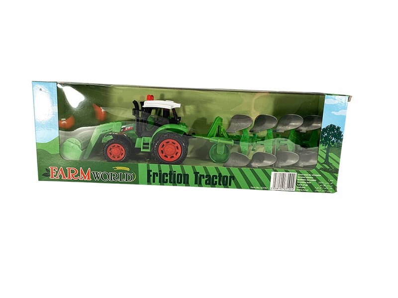 Traktor m/plog og frontlaster – grønn eller rød fra Farmworld