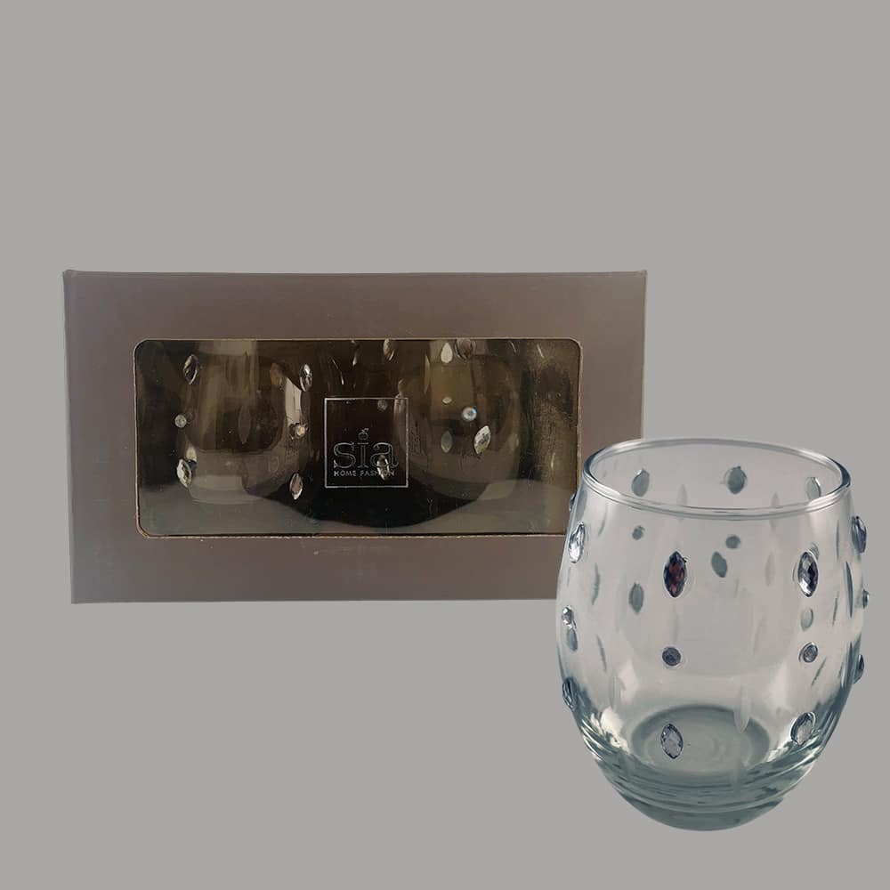 Telysholder – glass m/små diamanter (2 stk.) fra SIA Home Fashion