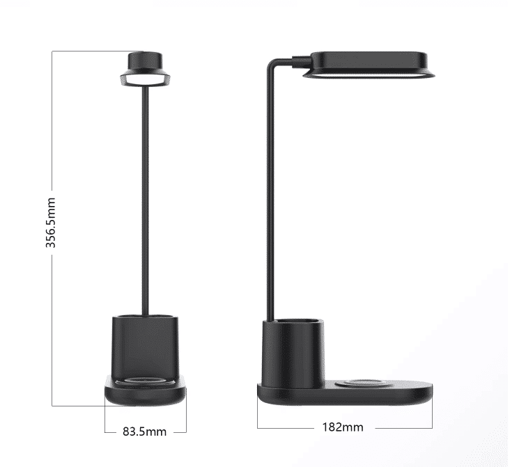 LED-Bordlampe m/dimmer og trådløs lader til smarttelefoner (3-i-1)