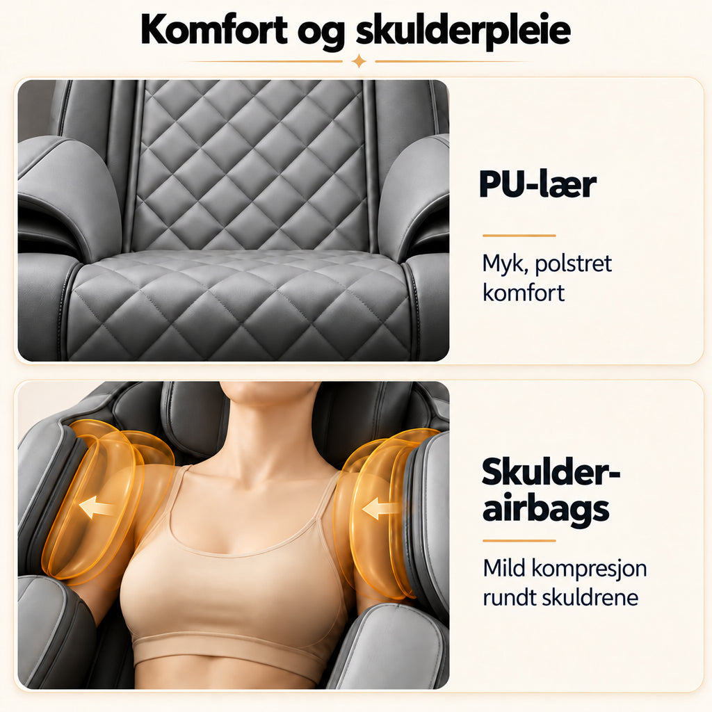Massasjestol 8D – Zero Gravity, lufttrykksmassasje, varme ved korsrygg og legger – Modell LEK-988Q3