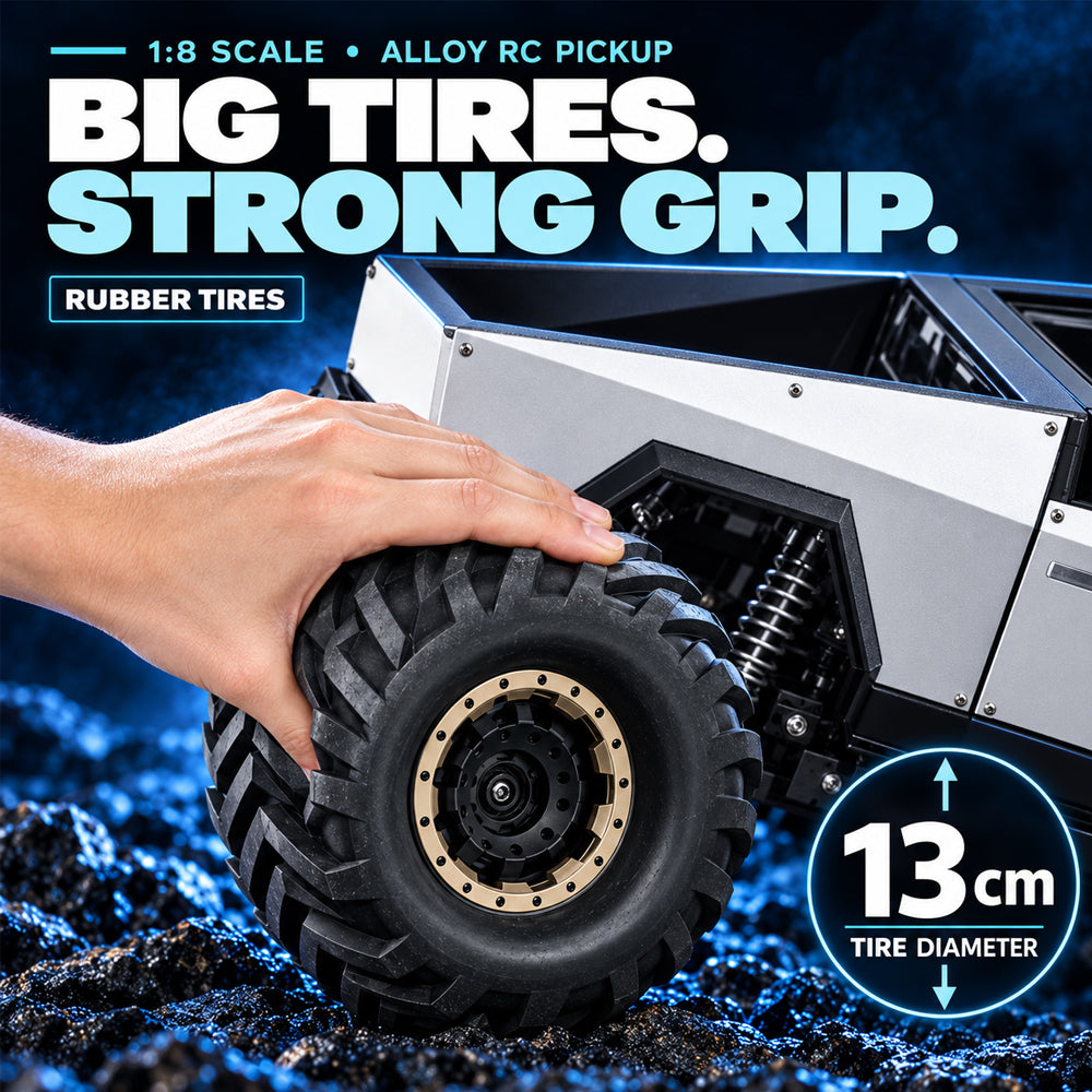 Fjernstyrt offroad-bil med 4-hjulstrekk og rått pickup-design