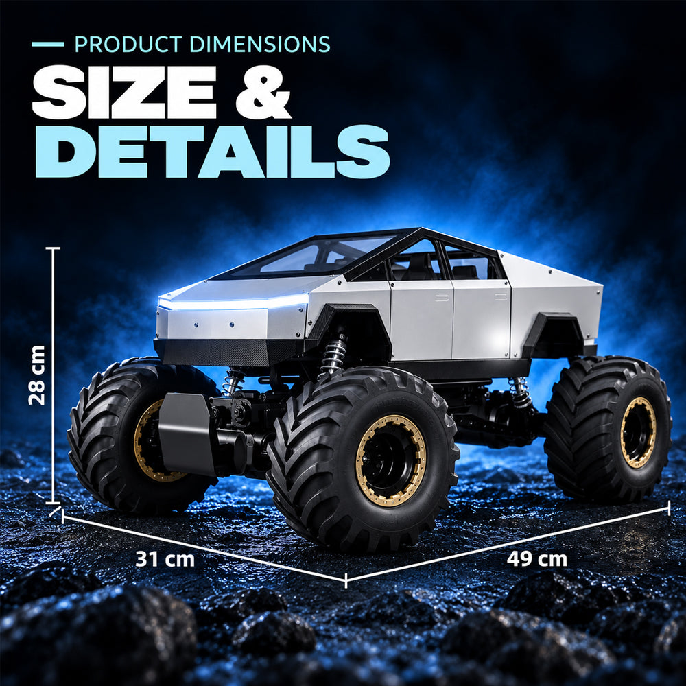 Fjernstyrt offroad-bil med 4-hjulstrekk og rått pickup-design
