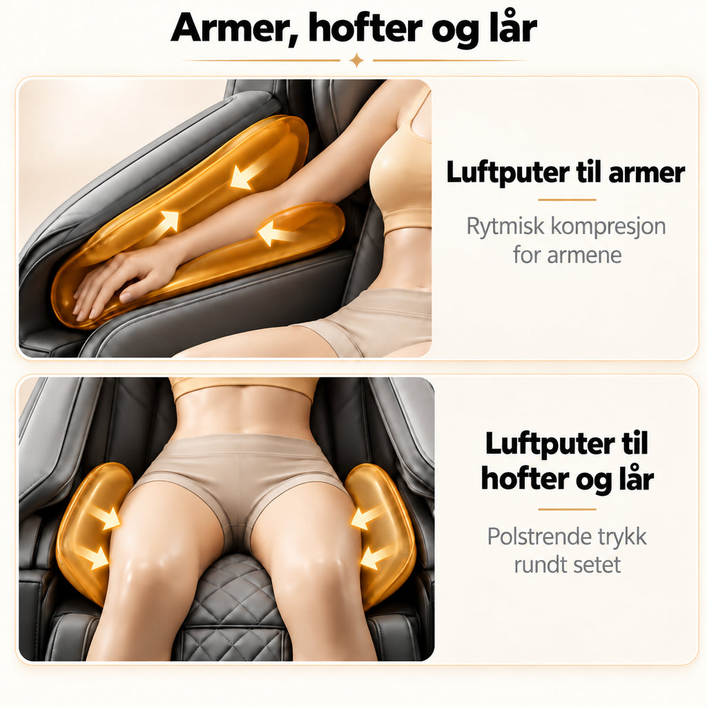 Massasjestol 8D – Zero Gravity, lufttrykksmassasje, varme ved korsrygg og legger – Modell LEK-988Q3
