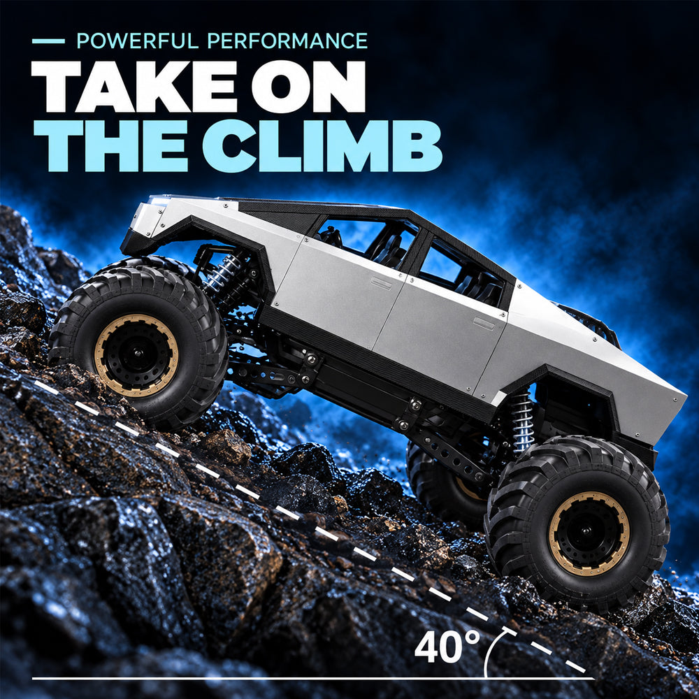 Fjernstyrt offroad-bil med 4-hjulstrekk og rått pickup-design